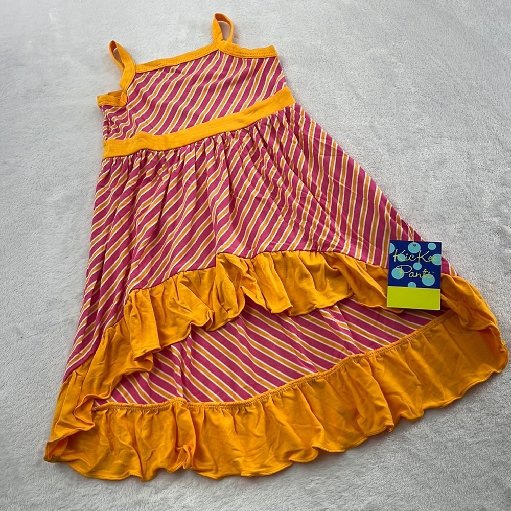 NEW Kickee Pants‎ Bamboo 12-18 Mos Flamingo with Brazil Stripe Hi Lo Maxi Dress